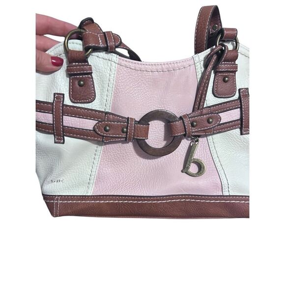 B.O.C. Multi Color White Pink & Brown Shoulder Bag Handbag with Bag Charm - Picture 2 of 16